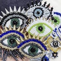 Écussons de Vêtements en Feutre Fait Main et Robustes, Broches DIY Décoratives 3D à Perles, Strass, Pompons et Motifs Yeux pour Vêtements