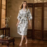 Robe de luxe en polyester à motif floral pour femme, nouvelle collection, imprimé encre chinoise, kimono, peignoir à manches trois-quarts, col en V, longueur genou, pour mariage