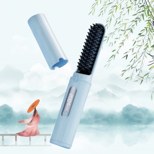 Portable Cordless Nylon Hot Ceramic Hair Straightener Brush with LCD Display USB Mini Electric Hair <b>Comb</b> - Product Image 1