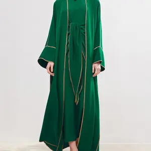 Muslim Mid-Length Section Dubai Abaya Patchwork Cardigan Middle East Robe Long Suit Women Three Piece Dress Pakistani