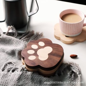 Autonomy Cat Paw Coaster Black <b>Walnut</b> Wood Heat Insulating Cup Holder For Tea <b>Coffee</b> <b>Table</b> Use Durable Design - Product Image 2