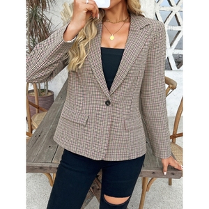 Traje a cuadros para mujer, corto, holgado, de moda, para negocios, ropa formal, abrigo de moda - Product Image 1