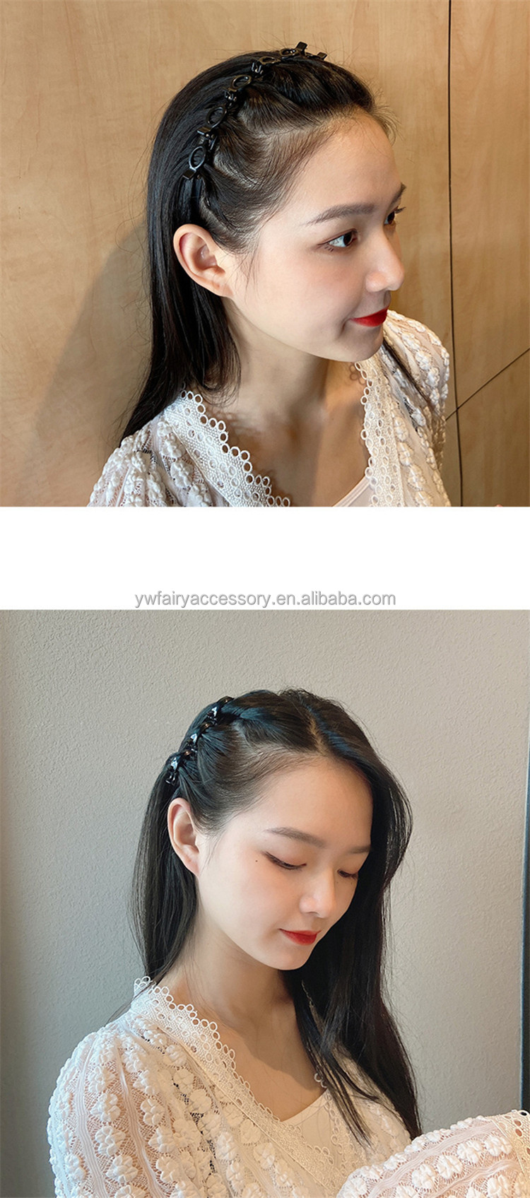 新款双刘海发型发夹多层中空编织头带麻花编织夹前部美容工具发饰