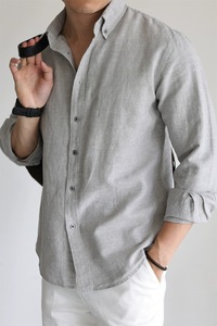 Camisa Casual <span class=keywords><strong>de</strong></span> Algodón Personalizada para Hombre, Manga Larga, Botones, Color Sólido Simple - Product Image 4