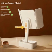Miroir de maquillage portable durable à 3 faces haute définition avec grossissement 3X et plusieurs réglages d'éclairage ajustables