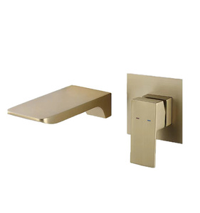 Robinet mélangeur mural carré gris bronze pour lavabo de salle de bain, corps en laiton, monocommande eau chaude et froide - Product Image 2