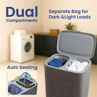 Panier à linge pliable en plastique avec roulettes, couvercle et compartiments, organisateur de rangement pour vêtements sales, bac de tri du linge