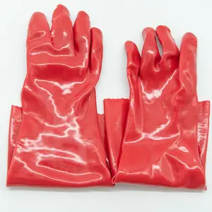 ארוך שרוולים אדום צבע מים הוכחת תעשייתי חלק גימור PVC כפפות