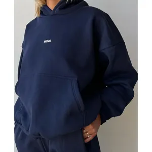 Nueva llegada oversize 100% algodón fino personalizado sudadera recortada Puff estampado Logo personalizado Casual francés Terry mujeres sudaderas con capucha