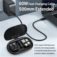 Kit de Cable USB Trenzado de PVC 6 en 1, 60W 3A, Carga Rápida, Adaptador de Viaje Multifuncional con Espejo para Teléfono Móvil