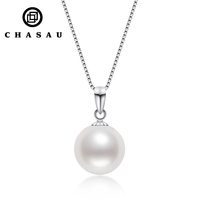 Haute qualité avec chaîne en argent 925 18K or massif 9-10mm collier pendentif perle d'eau douce blanche