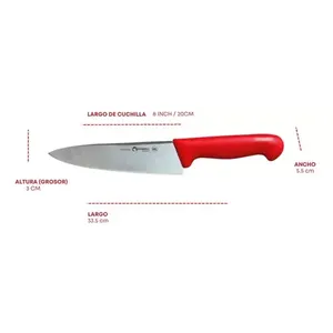 Coltello da Chef 8 Shorbull rosso acciaio inossidabile professionale 20 cm - Product Image 2