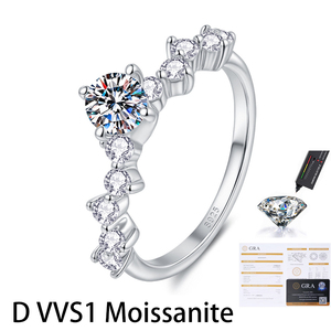 S925 Sterling Silver Gold Plated 0.5CT Round Moissanite Women's Multi Stone Gradient Band Stackable Wedding Ring Jewelry - Product Image 1