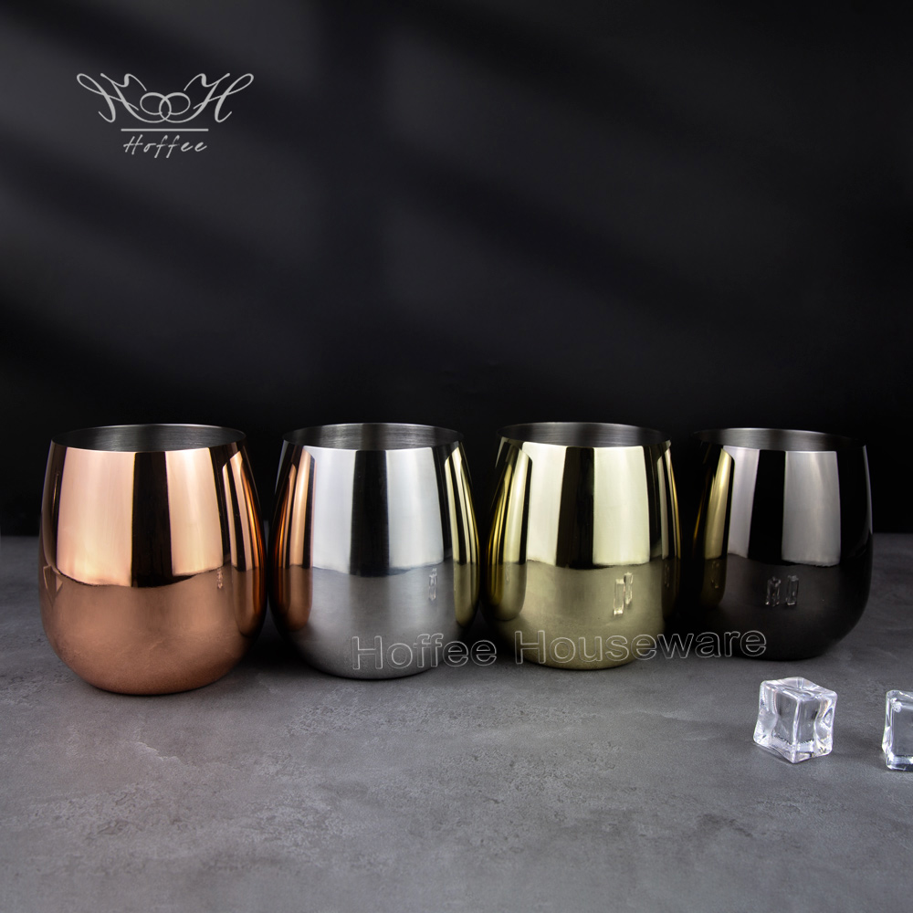 12/18 oz 350ml Luxury Unbreakable Stemless Wine Cup - Stainless Steel Red Wine Glass by Hoffee (Mode