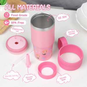 Vaso Térmico Infantil de 14oz, Acero Inoxidable, con Pajita y Asa, para la Escuela, Guardería, Set de Regalo - Product Image 5