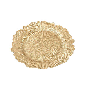 Assiettes de présentation rondes en plastique <span class=keywords><strong>PP</strong></span> de luxe, écologiques, avec incrustations dorées et peintes à la main, motif floral, pour décoration de mariage et de dîner - Product Image 5