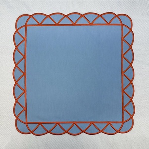 Custom Luxury 100% French <b>Linen</b> Napkins for Wedding Embroidered Scalloped Edge Cotton <b>Linen</b> Placemat <b>Table</b> <b>Linen</b> Wholesale - Product Image 4