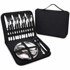 20-Piece <span class=keywords><strong>Set</strong></span> Peralatan Makan Ramah Lingkungan dari Baja Tahan Karat Perak Berkualitas Tinggi untuk 2-4 Orang, Portabel untuk Piknik dan Berkemah di Luar Ruangan - Product Image 2
