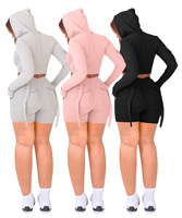 RUIQUWIN Meilleure vente Ensemble de shorts de sport pour femmes Short cargo décontracté à poches serrées Sweat à capuche à manches longues avec fermeture éclair Survêtement à séchage rapide