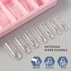 Newby 140PCS Puntas de Extensión de <span class=keywords><strong>Uñas</strong></span> de <span class=keywords><strong>Gel</strong></span> Reutilizables de Plástico con Guía Francesa, Formas Duales <span class=keywords><strong>para</strong></span> Dedos, Almendradas Largas y Cuadradas - Product Image 4