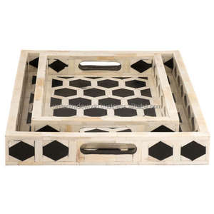 Le dernier plateau d'incrustation d'os avec des plateaux d'incrustation d'os de conception géométrique pour le service et la décoration par United Trade World - Product Image 3