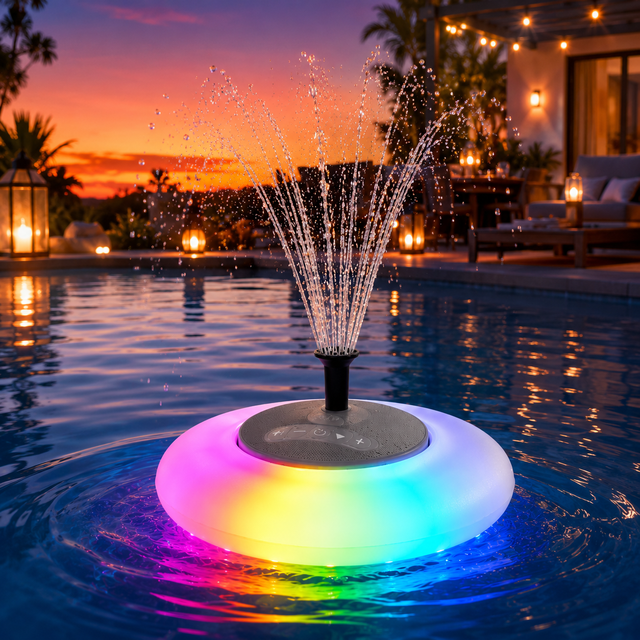 Music Fountain Bluetooth Speaker with RGB LED Light Floating Pool Speaker IPX7 Waterproof