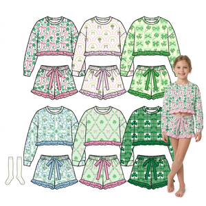 Ensemble haut et short à manches longues pour bébés filles, imprimé à nœuds, tenue à volants, dernière collection - Product Image 6