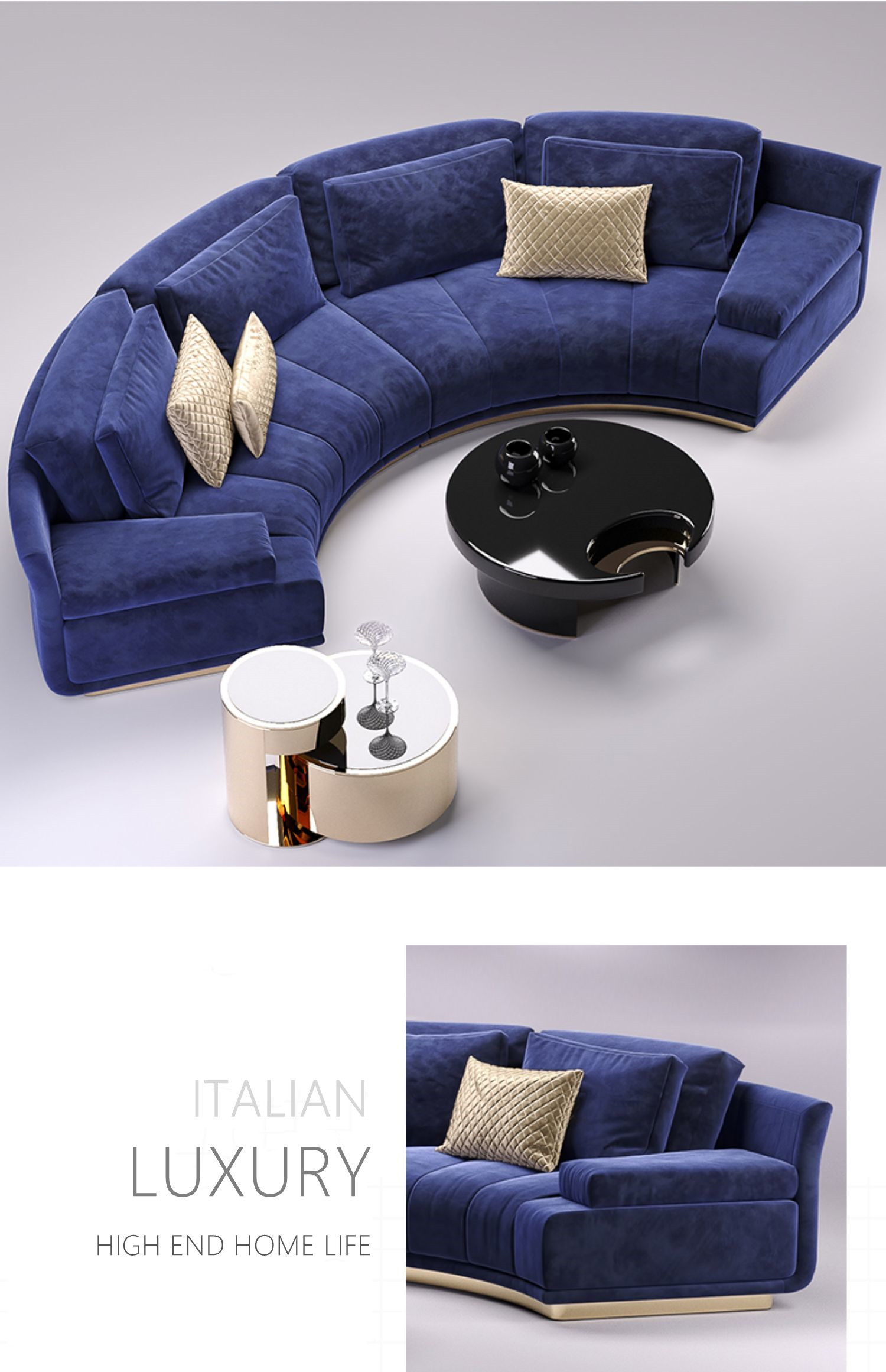 イタリアの豪華な湾曲したソファゴールドスチールフレームモダンな