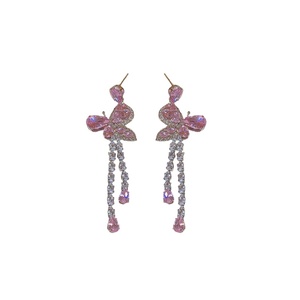 Women's Banquet <b>Silver</b> Needle Zircon Pink Butterfly Water Drop <b>Long</b> Tassel <b>Earrings</b> Fashion and Elegance <b>Earrings</b> - Product Image 1
