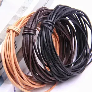 Kustom asli kulit sapi untaian datar kabel Thong DIY gelang tali tali aksesori untuk membuat perhiasan
