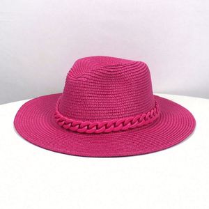 Wholesale Female Summer Sun <b>Straw</b> <b>Hats</b> Jazz <b>Hat</b> Beach <b>Straw</b> Panama Fedora <b>Hat</b> with Chain - Product Image 1
