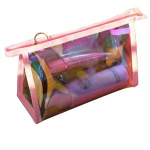Borsa laser ologramma all'ingrosso borsa con chiusura a zip per trucco cosmetico olografico in PVC colorato per attrezzature da nuoto