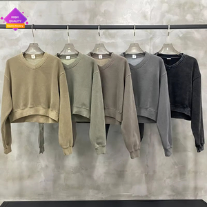 JT0938 otoño Vintage Color sólido manga larga Camiseta cuello redondo <span class=keywords><strong>Spice</strong></span> Girls sudadera Crop Top lavado personalizado camiseta 380G - Product Image 1