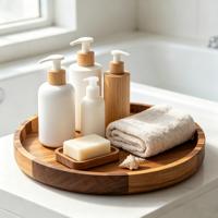 Ensemble de plateaux ronds en bois avec rebord surélevé pour la présentation des aliments sur table, décoration intérieure, restauration, cadeau