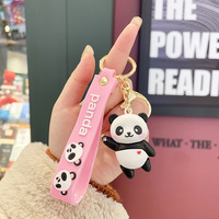 Porte-clés en silicone Kawaii Panda avec cordon en caoutchouc, breloques pour sacs, vente en gros, pour cadeaux promotionnels de détail