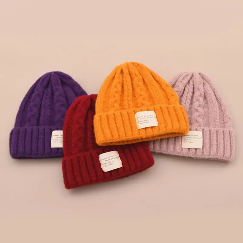 Custom Alta Qualidade Inverno Quente Tecido Macio Etiqueta Merino Lã Chapéu Caps Grosso Malha Beanie Para As Mulheres