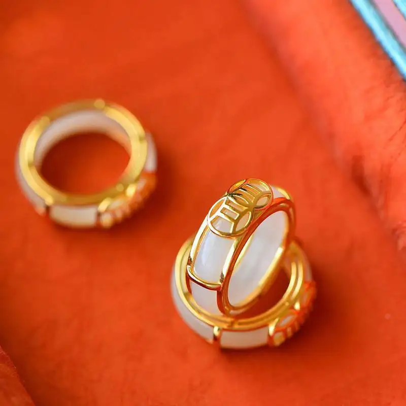 Anillos Acero Inoxidable Por-Mayor Mode Sieraden Ringen Fijne Sieraden Ring 18K Vergulde Witte Jade Geluksring Voor Vrouwen