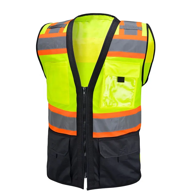 Classe 2 gilet riflettente di sicurezza ad alta visibilità nero/lime bicolore Premium surveyor con tasca