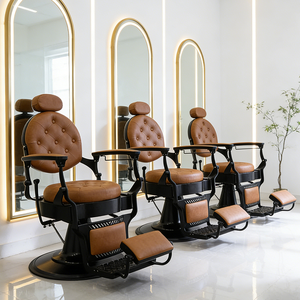 Sedia da Barbiere Professionale con Base Rotonda Nera, Sedia Idraulica Robusta per Parrucchiere, Colore <span class=keywords><strong>Marrone</strong></span> - Product Image 2