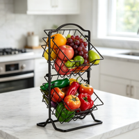 Panier à fruits autoportant à 2 niveaux en métal, grands paniers pour le rangement des fruits et des collations dans la cuisine