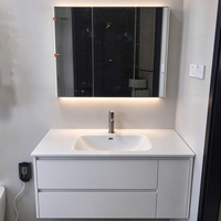 Ensemble de meubles de salle de bain en PVC avec miroir intelligent anti-buée, armoire murale et lavabo en céramique