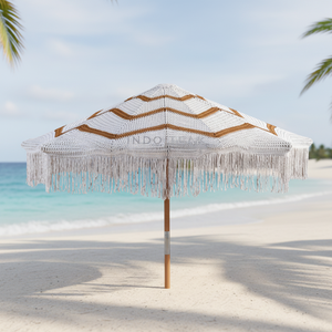Verona Tropical Macrame Parasol with Solid Teak Pole Eco-Friendly & Anti-UV Protection for Outdoor Spaces & Park Use - Product Image 2