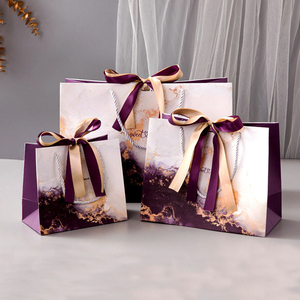 Sac cadeau en papier de luxe personnalisé avec ruban en marbre violet, poignée torsadée, pour boutique, mariage, fête, cosmétiques, shopping - Product Image 2