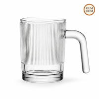 Mug en verre côtelé vertical de 400 ml avec poignée pour café glacé, latte, jus, bière, restaurant, OEM, ODM