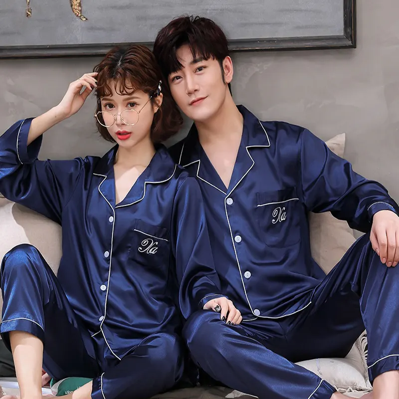 Factory Direct Couple Pajamas Set Ice Silk Night Wear Plus Size Satin Sleepwear For Honeymoon