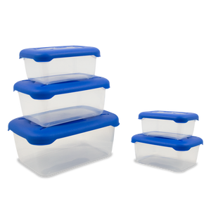 Frigobella Food <b>Storage</b> <b>Containers</b> Set 5Pcs Rectangular 0.50+1.00+1.90+3.20+5.25L Blue PP Material - Product Image 1