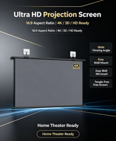Compatible con Todos los Proyectores, Pantalla de Proyección Enrollable Económica de 60, 72, 84, 100, 120, 150 Pulgadas, 16:9, Proyector de Video Portátil para Películas