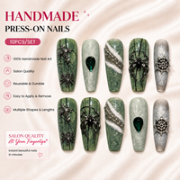 10 pièces Faux ongles à presser faits main, extra longs, forme cercueil, 3D, gothiques, thème araignée, pour Halloween et cosplay, vente en gros