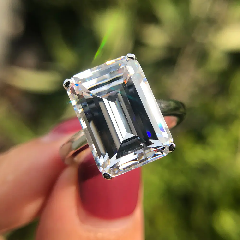 Anel de noivado com 12*14mm, anel de casamento com esmeralda e diamante de laboratório, anel de noivado e prata esterlina 925