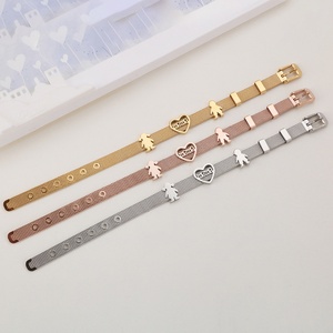 Bracelet en maille tendance en acier inoxydable plaqué or rose avec breloques fille-maman, bijoux pour femmes, bracelets personnalisés en forme de cœur, 50 pièces - Product Image 2